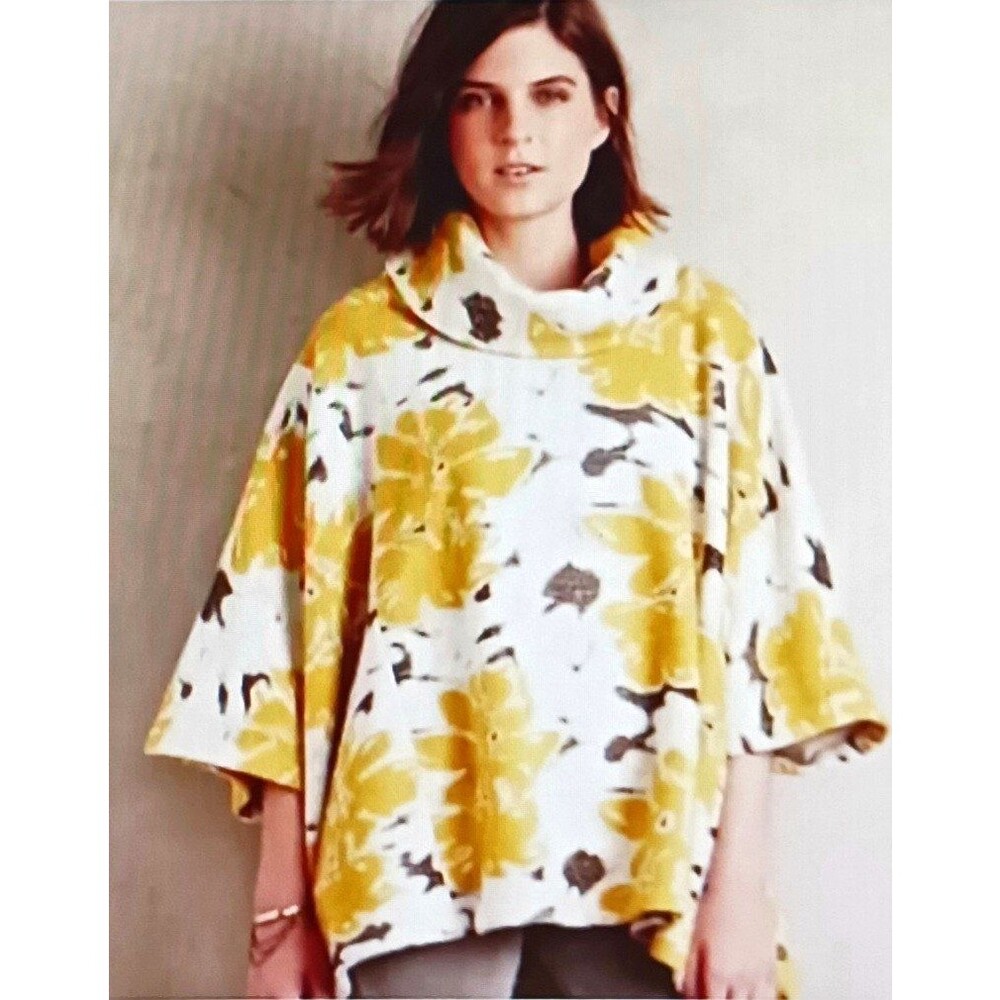 Anthropologie Saturday Sunday Cluster Flora Cowl Neck Poncho Yellow/Gray M/L